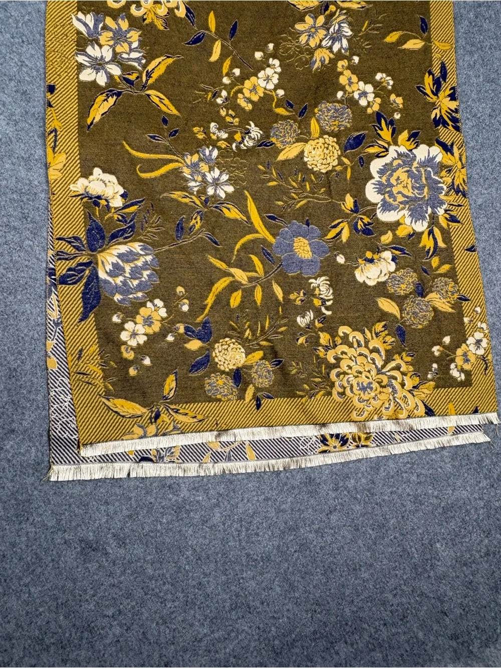 MIA REIS Reversible Botanical Floral Table Runner Fringe 74”